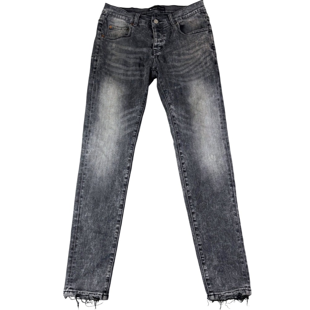 Purple Brand 29 Black Skinny Jeans Acid Wash Frayed Hem Streetwear Grunge P001